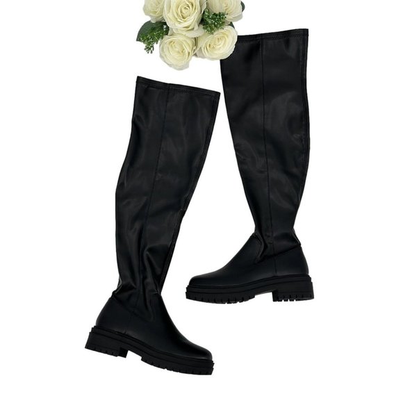 Mix No 6 Bessia Over The Knee Boots Womens Size 6 Black Lug Sole NEW - Picture 3 of 9